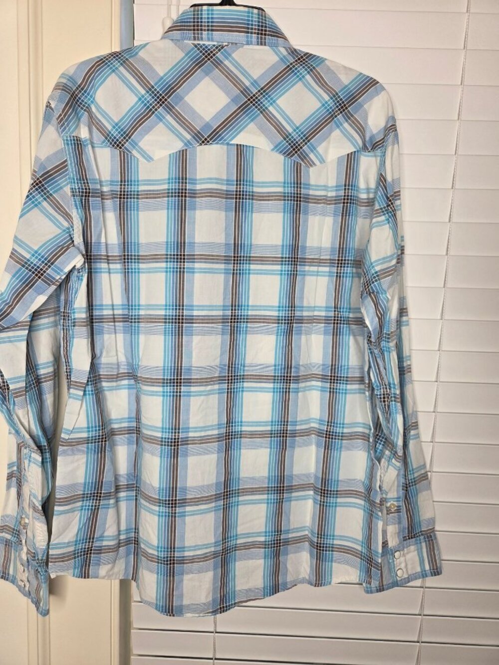 American Eagle Outfitters Mens Western Plaid Shirt Blue & White M Cotton Snap - Picture 4 of 7